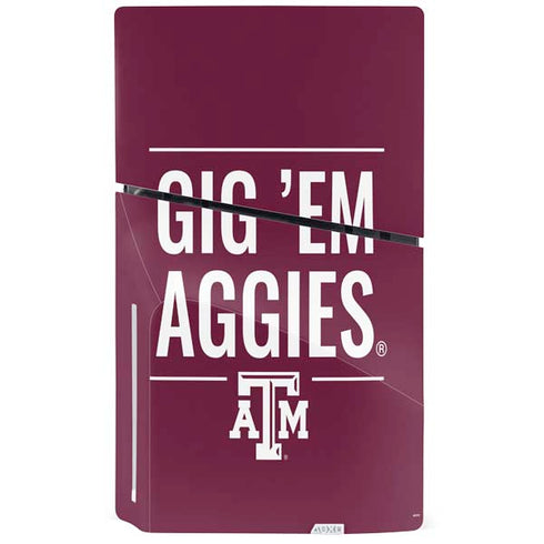 Texas A&M University Gig Em Aggies PS5 Slim Disk Bundle Skin