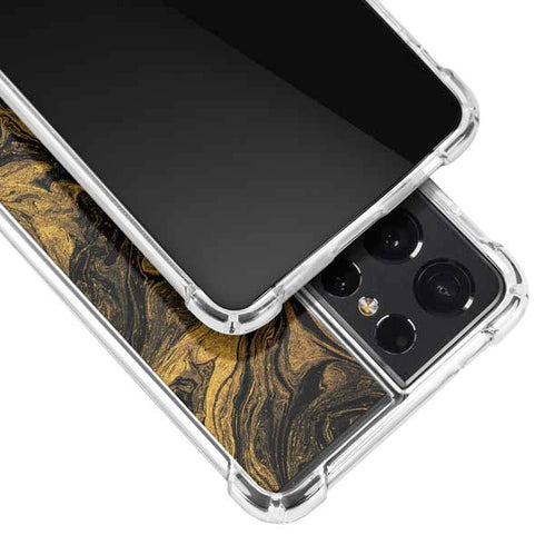 Gold and Black Marble Galaxy S21 Ultra 5G Clear Case