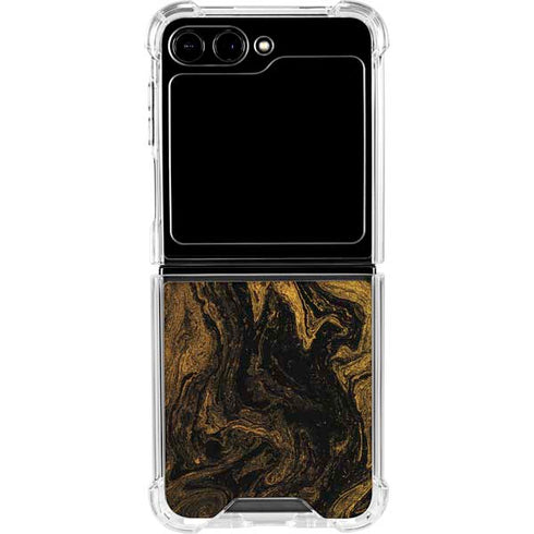 Gold and Black Marble Galaxy Z Flip5 5G Clear Case