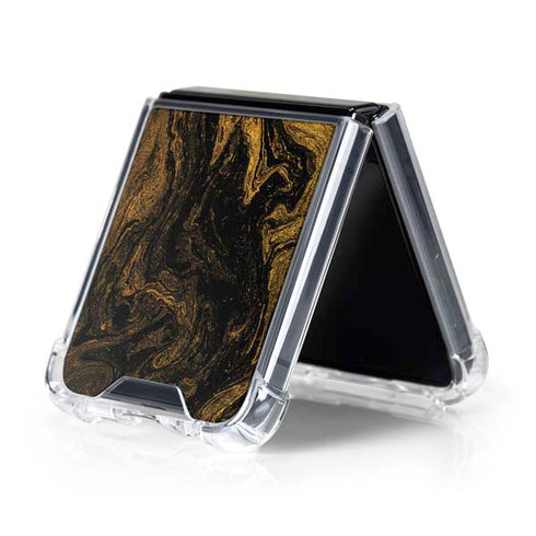 Gold and Black Marble Galaxy Z Flip5 5G Clear Case