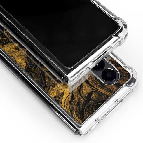 Gold and Black Marble Galaxy Z Fold4 5G Clear Case