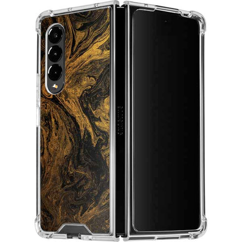 Gold and Black Marble Galaxy Z Fold4 5G Clear Case