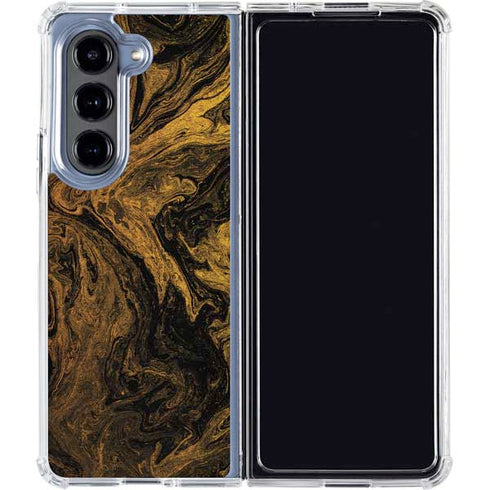 Gold and Black Marble Galaxy Z Fold5 5G Clear Case