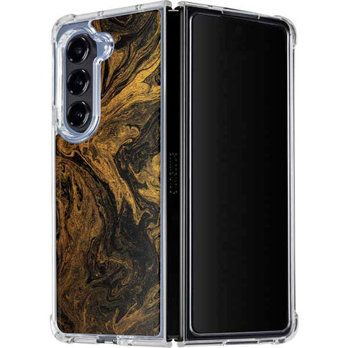 Gold and Black Marble Galaxy Z Fold5 5G Clear Case