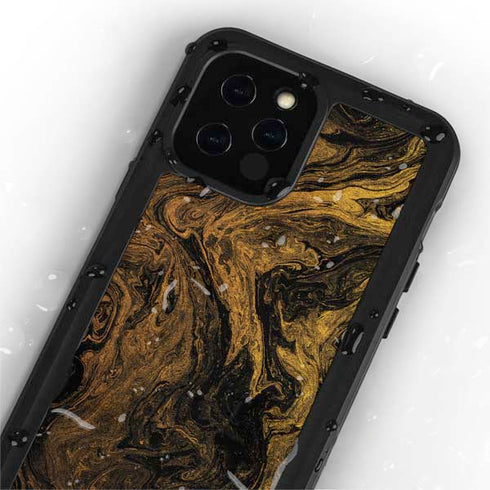 Gold and Black Marble iPhone 12 Pro Waterproof Case