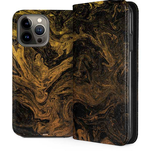 Gold and Black Marble iPhone 13 Pro Max Folio Case