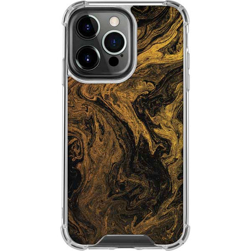 Gold and Black Marble iPhone 15 Pro Clear Case