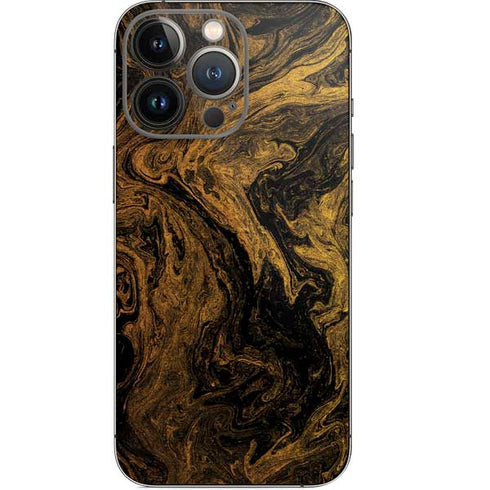 Gold and Black Marble iPhone 14 Pro Skin