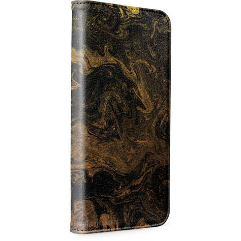Gold and Black Marble iPhone 15 Plus Folio Case