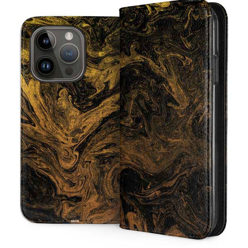 Gold and Black Marble iPhone 15 Pro Folio Case