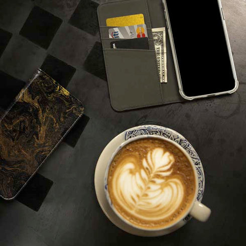 Gold and Black Marble iPhone 15 Pro Folio Case