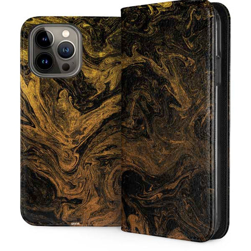 Gold and Black Marble iPhone 15 Pro Max Folio Case