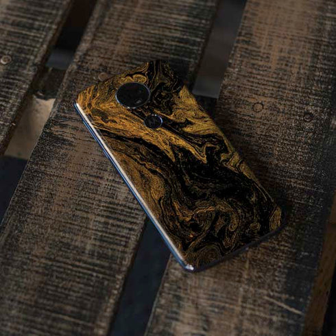 Gold and Black Marble Moto E5 Plus Skin