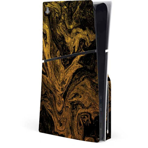 Gold and Black Marble PS5 Slim Disk Console Skin