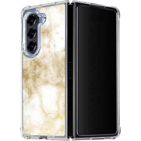 Gold and White Marble Galaxy Z Fold5 5G Clear Case