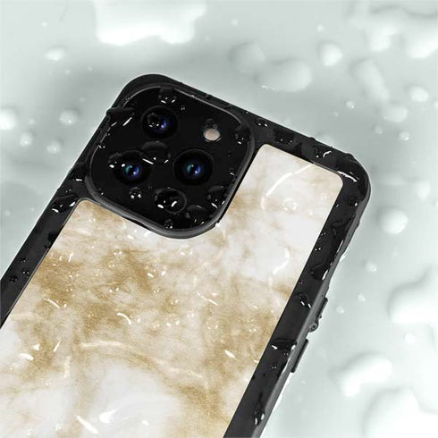 Gold and White Marble iPhone 14 Pro Max Waterproof Case