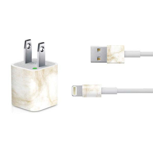 Gold and White Marble iPhone Charger (5W USB) Skin