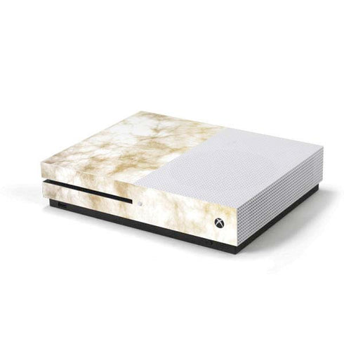 Gold and White Marble Xbox One S Console Skin