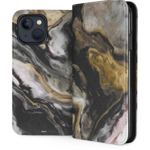 Gold Blush Marble Ink iPhone 15 Plus Folio Case