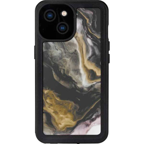 Gold Blush Marble Ink iPhone 15 Waterproof Case