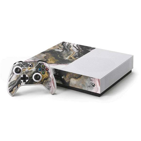 Gold Blush Marble Ink Xbox One S Console and Controller Bundle Skin
