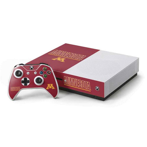 University of Minnesota Athletic Text Xbox One S Console and Controller Bundle Skin