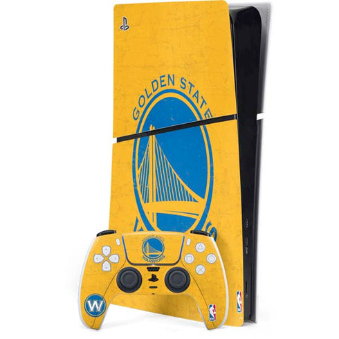 NBA Golden State Warriors Distressed PS5 Slim Digital Edition Bundle Skin