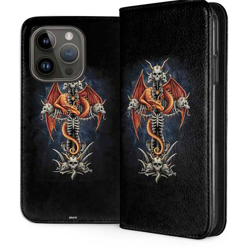 Gothic Dragon & Skull Cross by Sarah Richter iPhone 15 Pro Folio Case