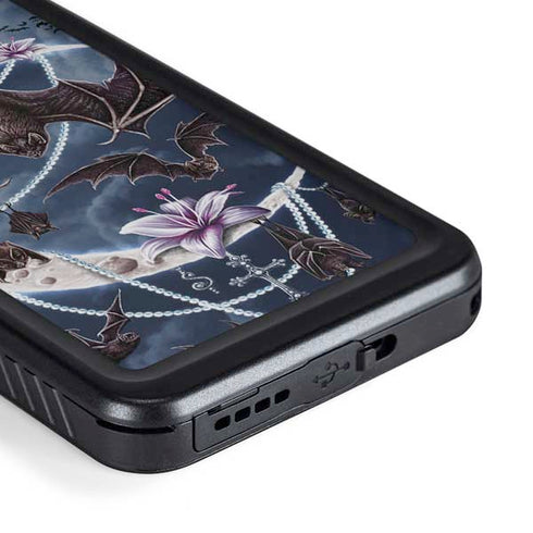 Gothic Moon with Bats and Flowers by Sarah Richter Galaxy S23 Plus Waterproof Case