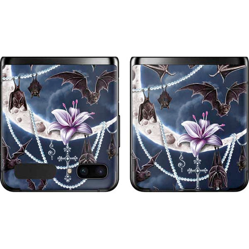 Gothic Moon with Bats and Flowers by Sarah Richter Galaxy Z Flip Skin