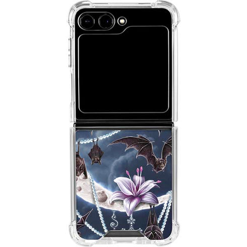 Gothic Moon with Bats and Flowers by Sarah Richter Galaxy Z Flip5 5G Clear Case