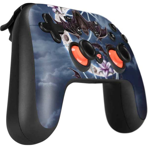 Gothic Moon with Bats and Flowers by Sarah Richter Google Stadia Controller Skin