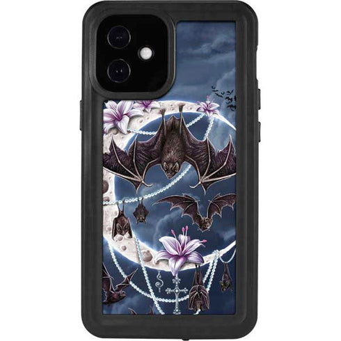 Gothic Moon with Bats and Flowers by Sarah Richter iPhone 12 Mini Waterproof Case