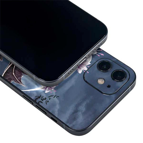 Gothic Moon with Bats and Flowers by Sarah Richter iPhone 12 Skin