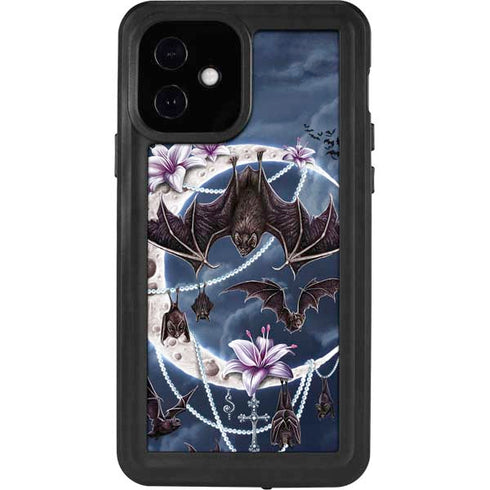 Gothic Moon with Bats and Flowers by Sarah Richter iPhone 12 Waterproof Case
