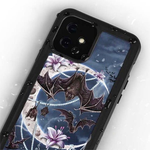 Gothic Moon with Bats and Flowers by Sarah Richter iPhone 12 Waterproof Case