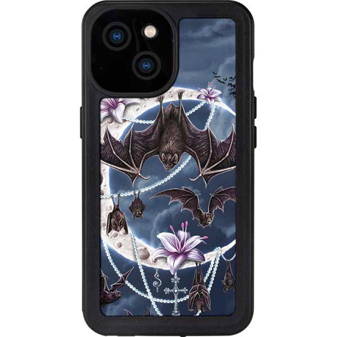 Gothic Moon with Bats and Flowers by Sarah Richter iPhone 13 Mini Waterproof Case