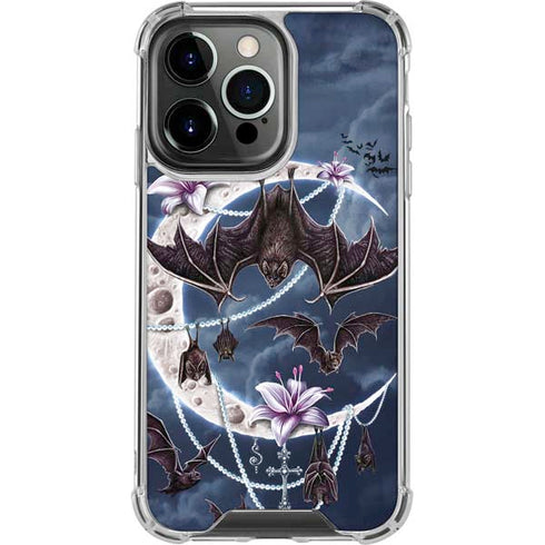 Gothic Moon with Bats and Flowers by Sarah Richter iPhone 15 Pro Clear Case