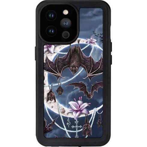Gothic Moon with Bats and Flowers by Sarah Richter iPhone 14 Pro Max Waterproof Case