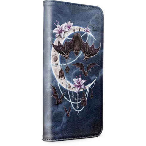 Gothic Moon with Bats and Flowers by Sarah Richter iPhone 15 Plus Folio Case
