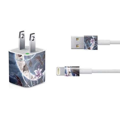 Gothic Moon with Bats and Flowers by Sarah Richter iPhone Charger (5W USB) Skin
