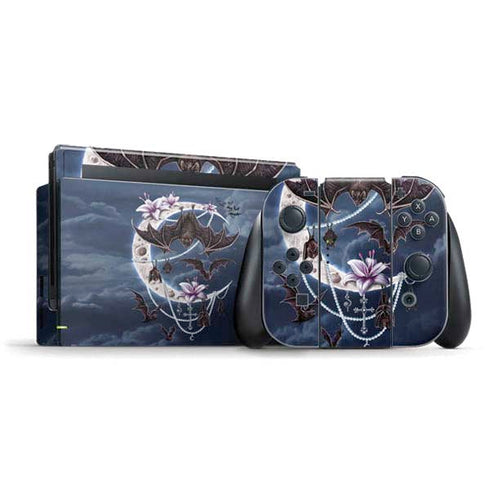 Gothic Moon with Bats and Flowers by Sarah Richter Nintendo Switch Bundle Skin