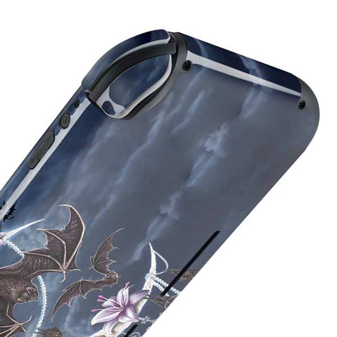 Gothic Moon with Bats and Flowers by Sarah Richter Nintendo Switch Lite Skin