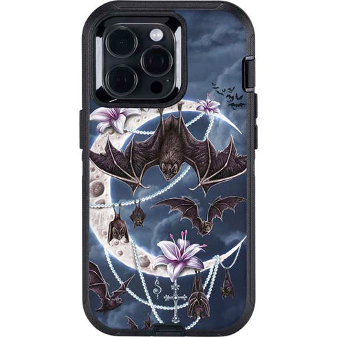 Gothic Moon with Bats and Flowers by Sarah Richter Otterbox Defender iPhone Skin