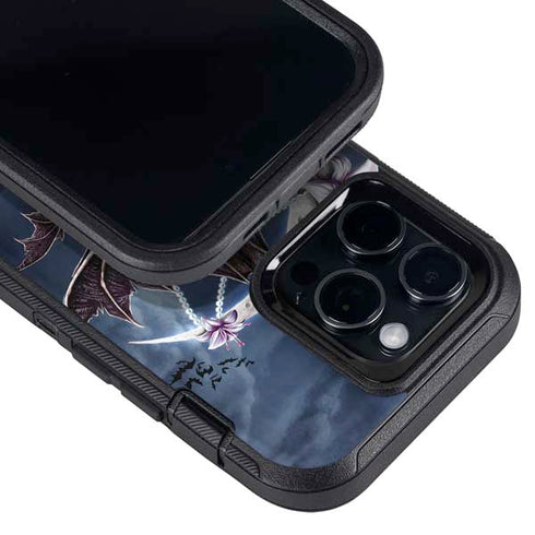 Gothic Moon with Bats and Flowers by Sarah Richter Otterbox Defender iPhone Skin