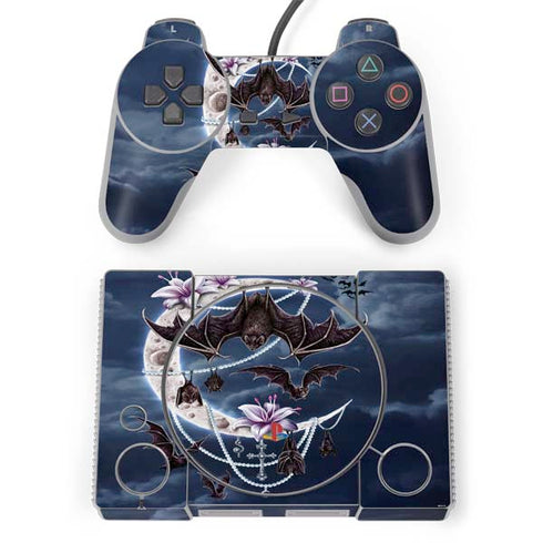 Gothic Moon with Bats and Flowers by Sarah Richter PlayStation Classic Bundle Skin