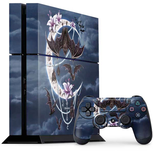 Gothic Moon with Bats and Flowers by Sarah Richter PS4 Console and Controller Bundle Skin