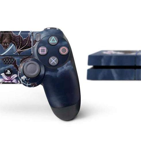 Gothic Moon with Bats and Flowers by Sarah Richter PS4 Console and Controller Bundle Skin