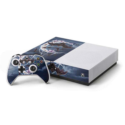 Gothic Moon with Bats and Flowers by Sarah Richter Xbox One S Console and Controller Bundle Skin