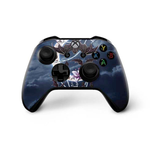 Gothic Moon with Bats and Flowers by Sarah Richter Xbox One X Controller Skin
